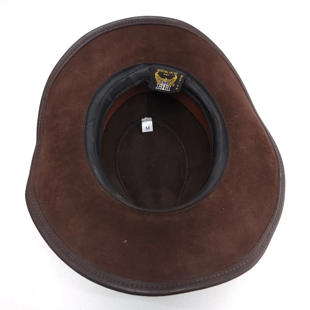 Henschel Hat Co. Brown Leather Western Buffalo Nickel Coin Banded Hat‎ Sz M